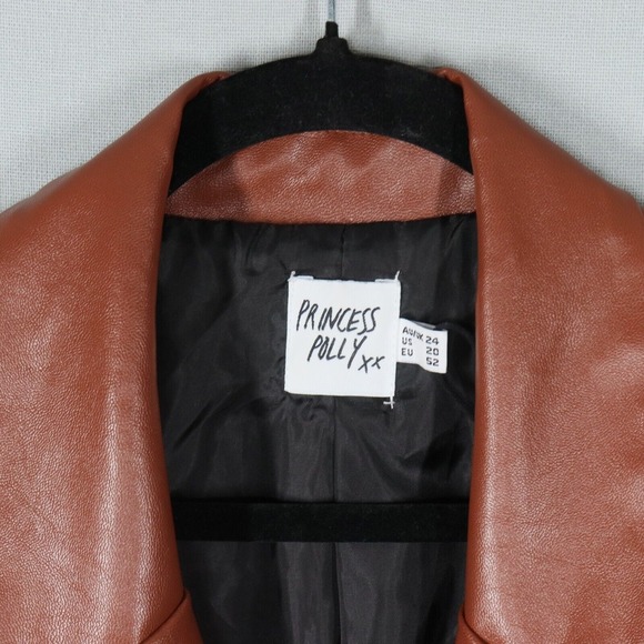 Princess Polly Blazer Jacket Womens Sz 20 Brown Jocelyn Vegan Leather Oversized - Picture 3 of 8